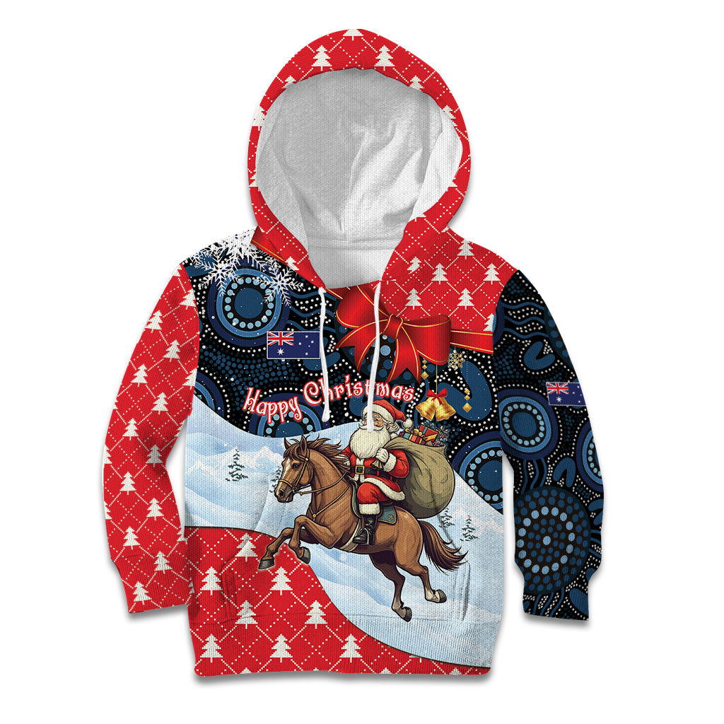 Australia Christmas In July Personalised Kid Hoodie Santa Horse Racing Aboriginal Dot Art