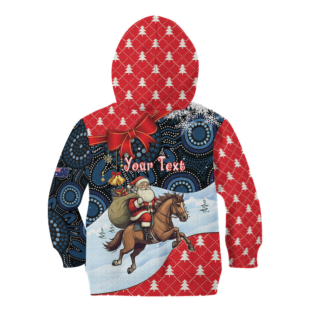 Australia Christmas In July Personalised Kid Hoodie Santa Horse Racing Aboriginal Dot Art