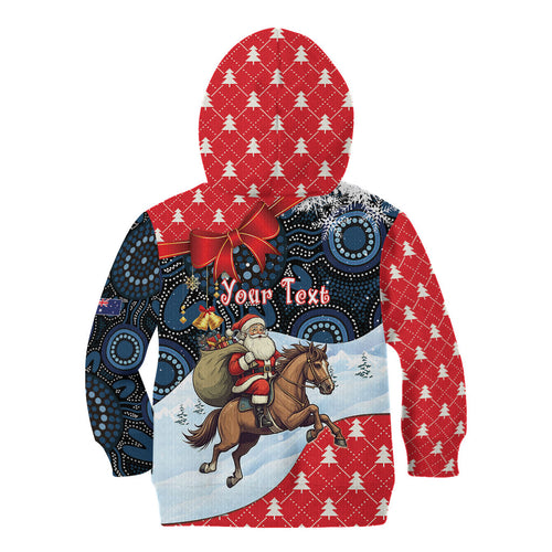 Australia Christmas In July Personalised Kid Hoodie Santa Horse Racing Aboriginal Dot Art