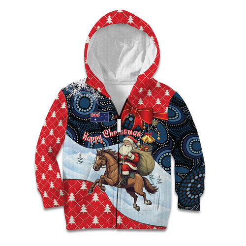 Australia Christmas In July Personalised Kid Hoodie Santa Horse Racing Aboriginal Dot Art