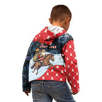 Australia Christmas In July Personalised Kid Hoodie Santa Horse Racing Aboriginal Dot Art