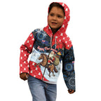 Australia Christmas In July Personalised Kid Hoodie Santa Horse Racing Aboriginal Dot Art