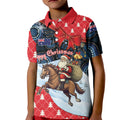 Australia Christmas In July Personalised Kid Polo Shirt Santa Horse Racing Aboriginal Dot Art