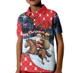 Australia Christmas In July Personalised Kid Polo Shirt Santa Horse Racing Aboriginal Dot Art