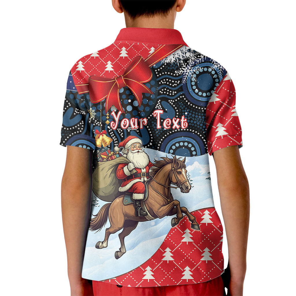 Australia Christmas In July Personalised Kid Polo Shirt Santa Horse Racing Aboriginal Dot Art