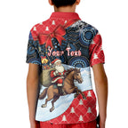 Australia Christmas In July Personalised Kid Polo Shirt Santa Horse Racing Aboriginal Dot Art
