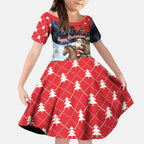 Australia Christmas In July Personalised Kid Short Sleeve Dress Santa Horse Racing Aboriginal Dot Art