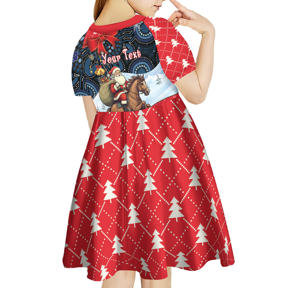 Australia Christmas In July Personalised Kid Short Sleeve Dress Santa Horse Racing Aboriginal Dot Art