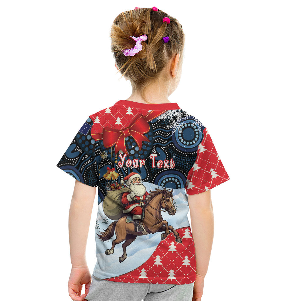 Australia Christmas In July Personalised Kid T Shirt Santa Horse Racing Aboriginal Dot Art