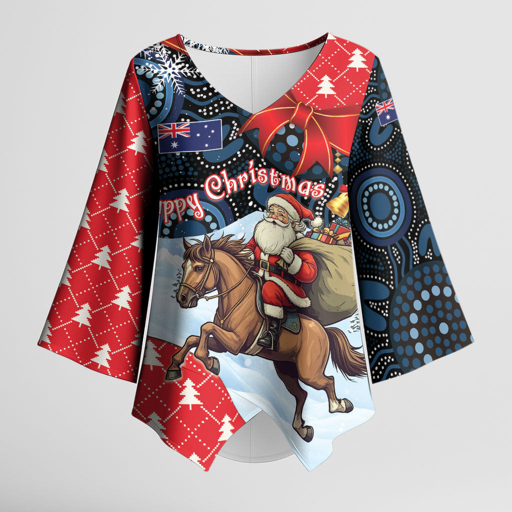 Australia Christmas In July Personalised Kimono Sleeve Blouse Santa Horse Racing Aboriginal Dot Art