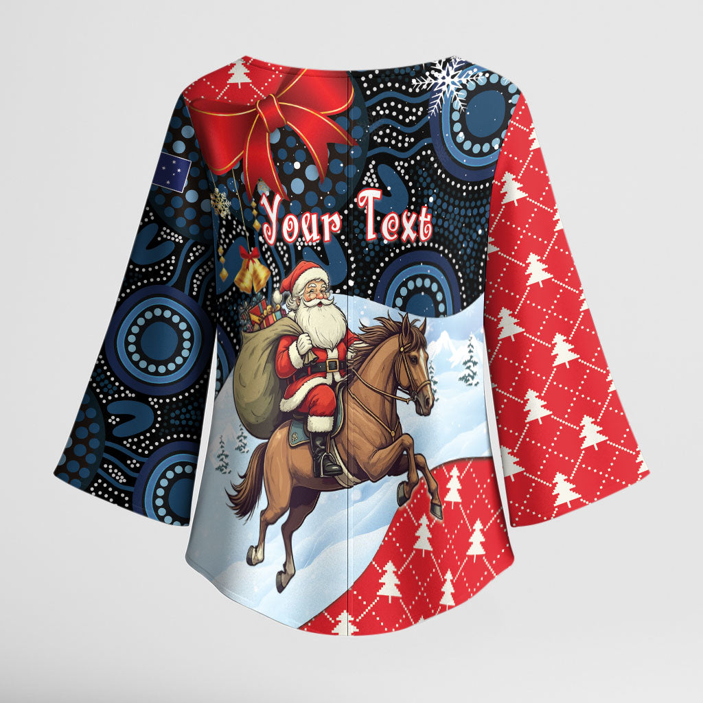 Australia Christmas In July Personalised Kimono Sleeve Blouse Santa Horse Racing Aboriginal Dot Art