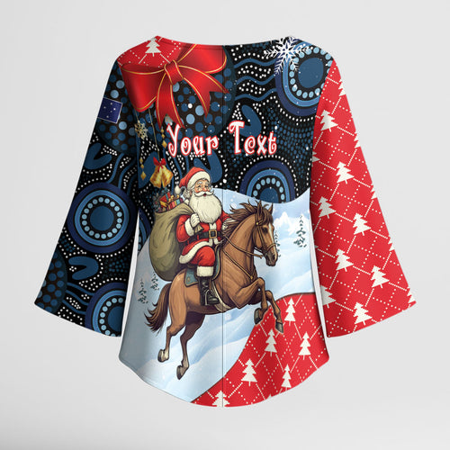 Australia Christmas In July Personalised Kimono Sleeve Blouse Santa Horse Racing Aboriginal Dot Art