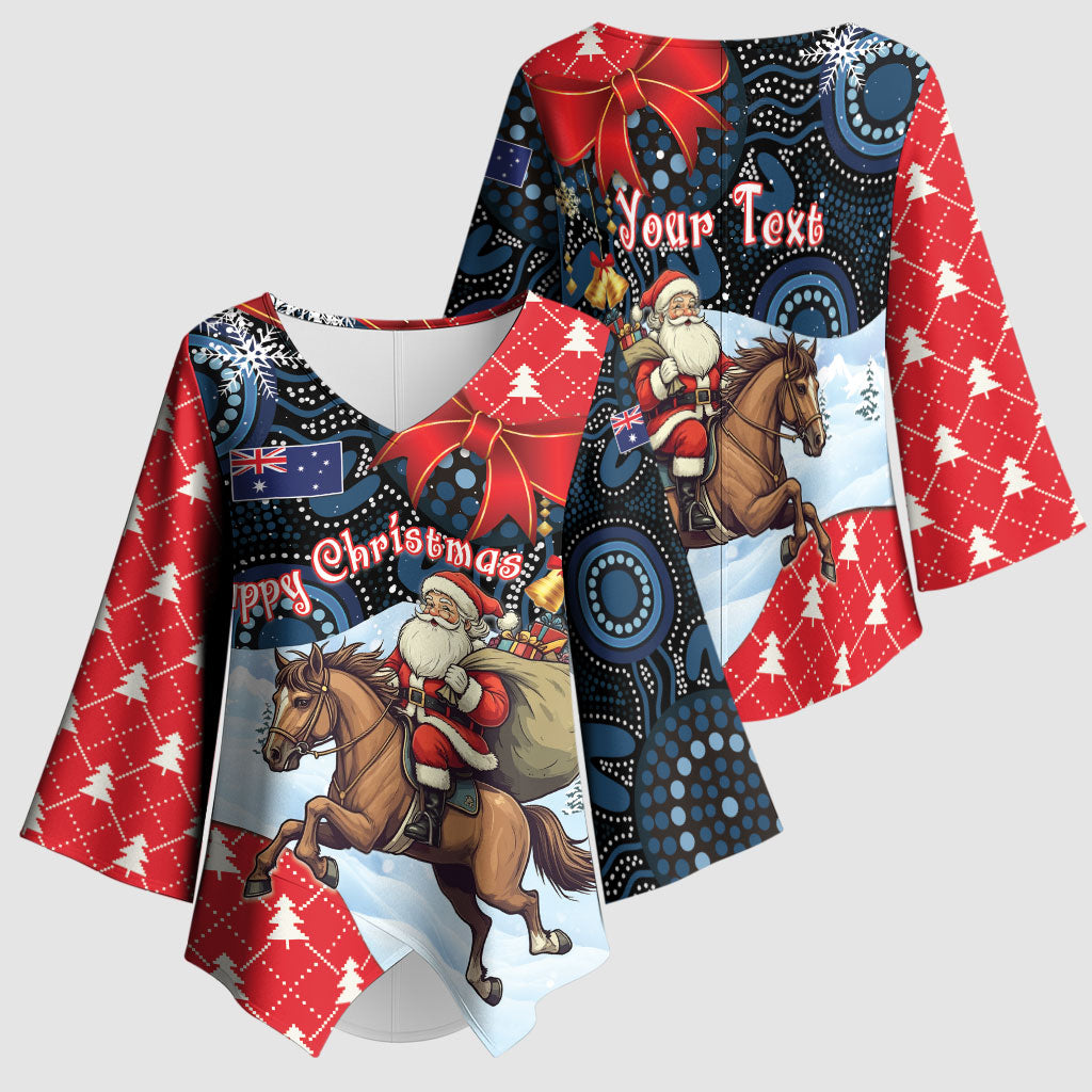 Australia Christmas In July Personalised Kimono Sleeve Blouse Santa Horse Racing Aboriginal Dot Art