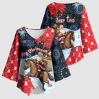 Australia Christmas In July Personalised Kimono Sleeve Blouse Santa Horse Racing Aboriginal Dot Art