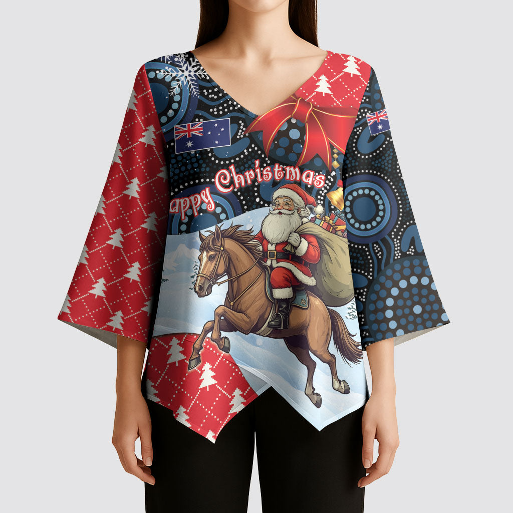 Australia Christmas In July Personalised Kimono Sleeve Blouse Santa Horse Racing Aboriginal Dot Art