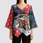 Australia Christmas In July Personalised Kimono Sleeve Blouse Santa Horse Racing Aboriginal Dot Art