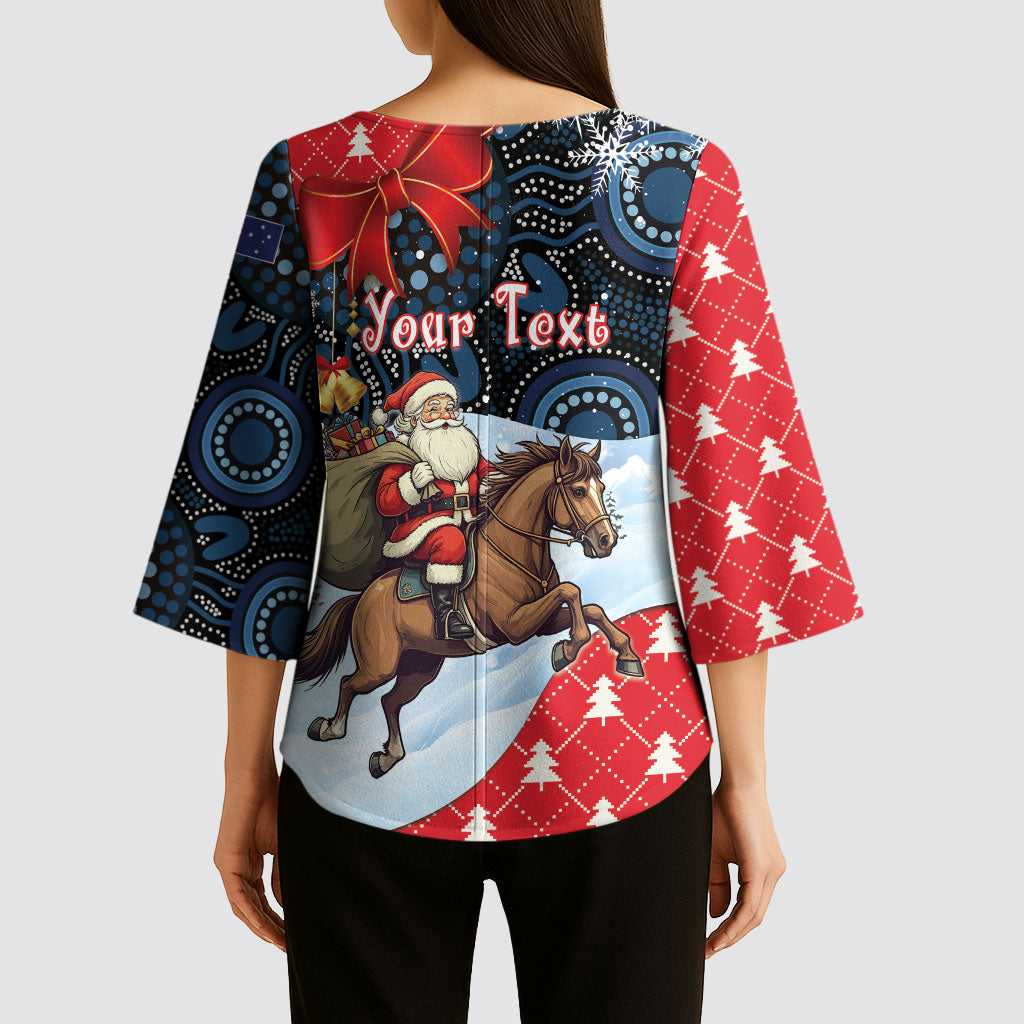 Australia Christmas In July Personalised Kimono Sleeve Blouse Santa Horse Racing Aboriginal Dot Art