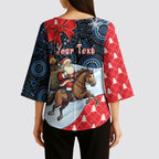 Australia Christmas In July Personalised Kimono Sleeve Blouse Santa Horse Racing Aboriginal Dot Art