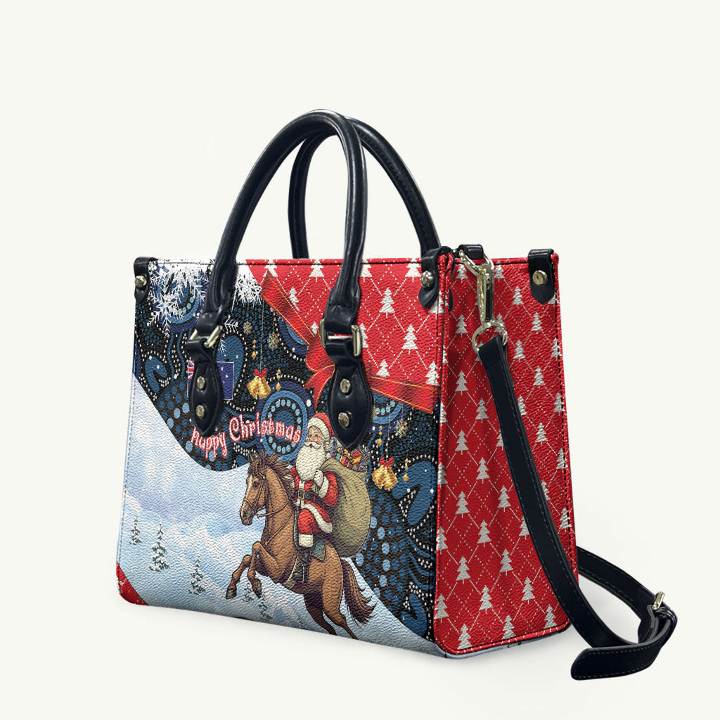 Australia Christmas In July Leather Bag Santa Horse Racing Aboriginal Dot Art