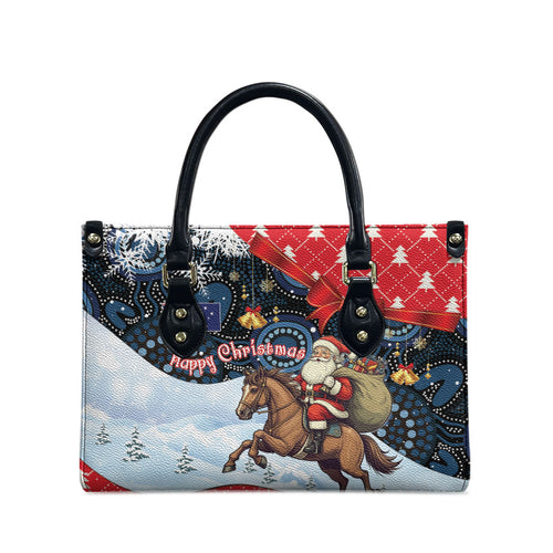 Australia Christmas In July Leather Bag Santa Horse Racing Aboriginal Dot Art