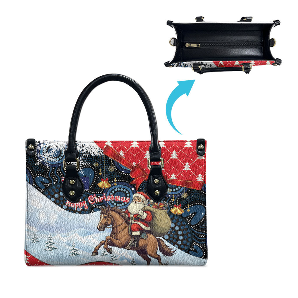 Australia Christmas In July Leather Bag Santa Horse Racing Aboriginal Dot Art