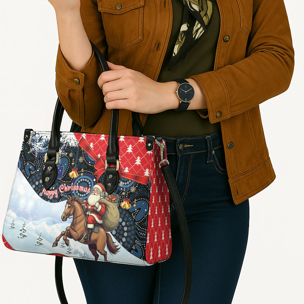 Australia Christmas In July Leather Bag Santa Horse Racing Aboriginal Dot Art