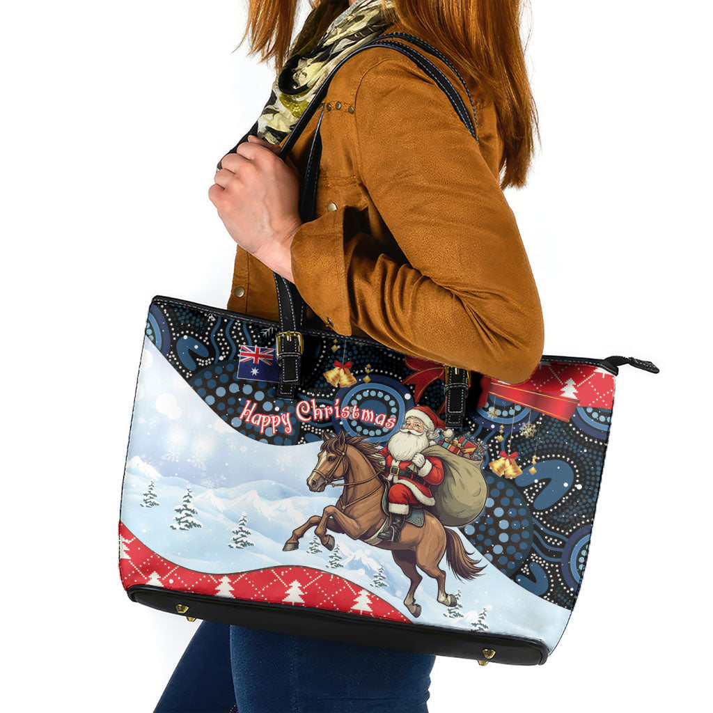 Australia Christmas In July Leather Tote Bag Santa Horse Racing Aboriginal Dot Art