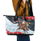 Australia Christmas In July Leather Tote Bag Santa Horse Racing Aboriginal Dot Art