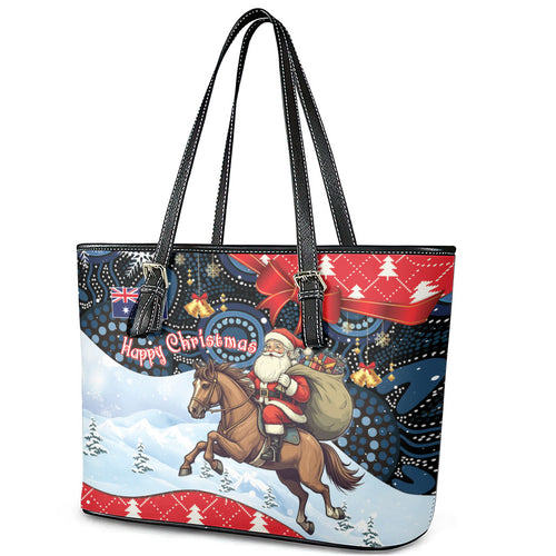Australia Christmas In July Leather Tote Bag Santa Horse Racing Aboriginal Dot Art