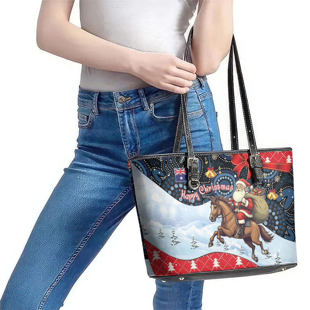 Australia Christmas In July Leather Tote Bag Santa Horse Racing Aboriginal Dot Art