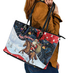 Australia Christmas In July Leather Tote Bag Santa Horse Racing Aboriginal Dot Art