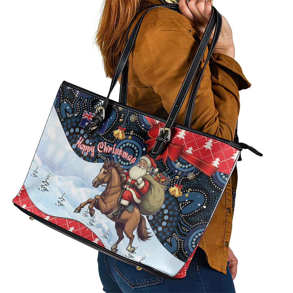 Australia Christmas In July Leather Tote Bag Santa Horse Racing Aboriginal Dot Art