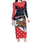 Australia Christmas In July Personalised Long Sleeve Bodycon Dress Santa Horse Racing Aboriginal Dot Art