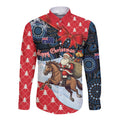 Australia Christmas In July Personalised Long Sleeve Button Shirt Santa Horse Racing Aboriginal Dot Art