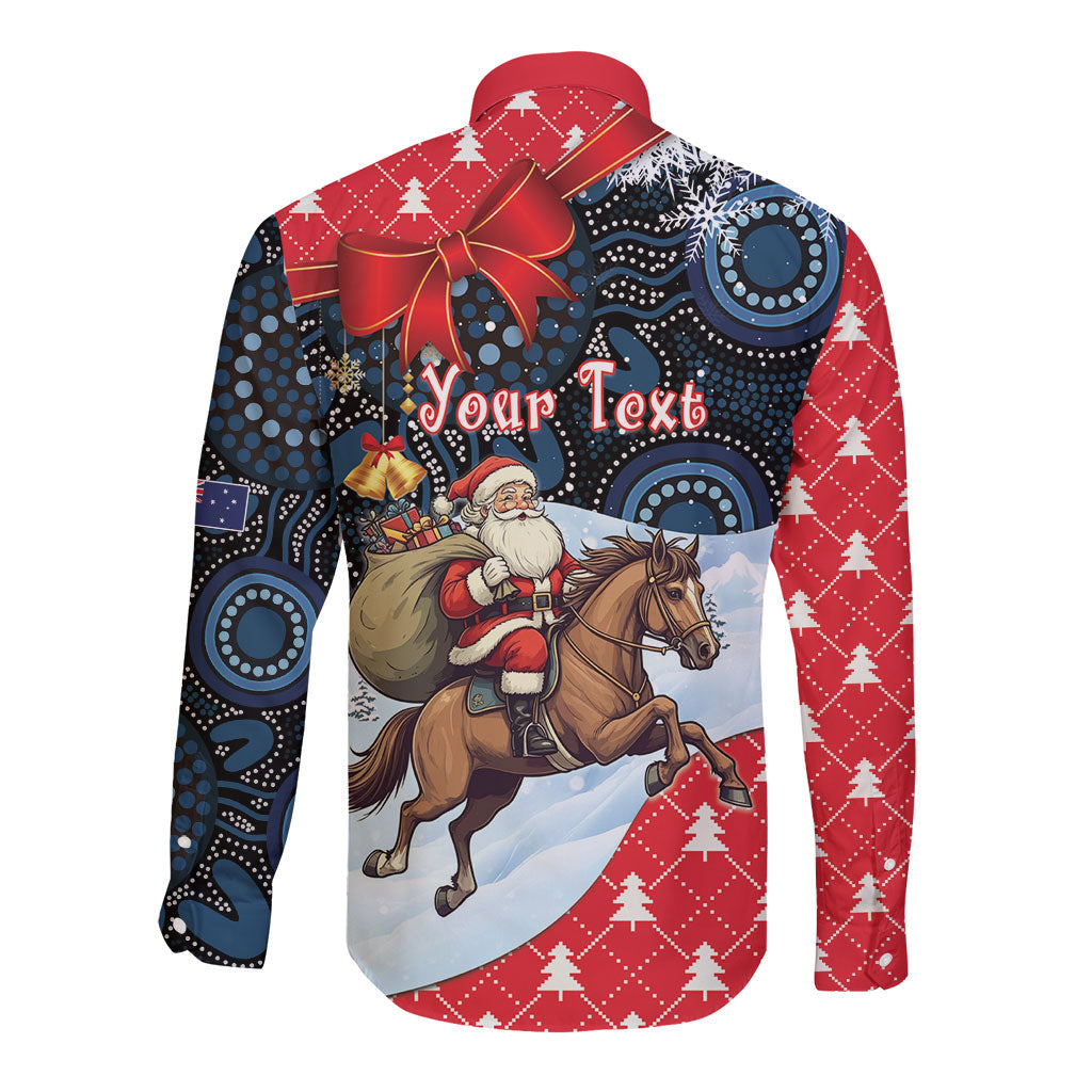Australia Christmas In July Personalised Long Sleeve Button Shirt Santa Horse Racing Aboriginal Dot Art