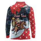 Australia Christmas In July Personalised Long Sleeve Polo Shirt Santa Horse Racing Aboriginal Dot Art