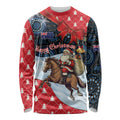 Australia Christmas In July Personalised Long Sleeve Shirt Santa Horse Racing Aboriginal Dot Art