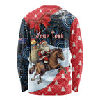 Australia Christmas In July Personalised Long Sleeve Shirt Santa Horse Racing Aboriginal Dot Art