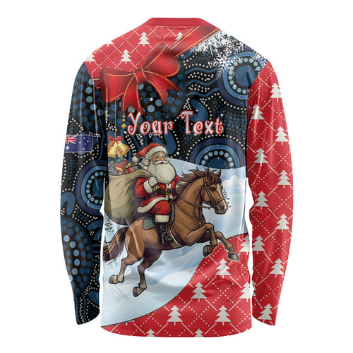 Australia Christmas In July Personalised Long Sleeve Shirt Santa Horse Racing Aboriginal Dot Art