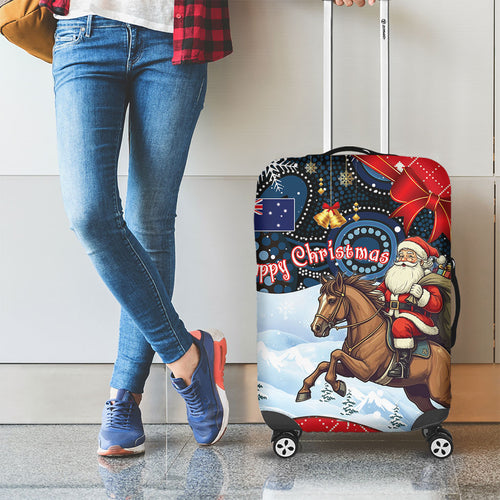 Australia Christmas In July Luggage Cover Santa Horse Racing Aboriginal Dot Art