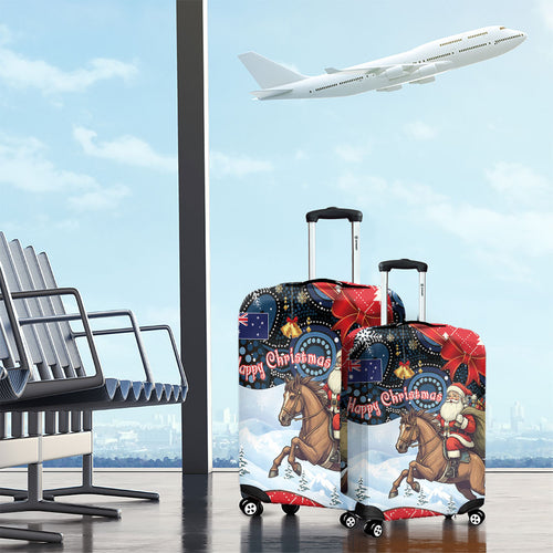 Australia Christmas In July Luggage Cover Santa Horse Racing Aboriginal Dot Art