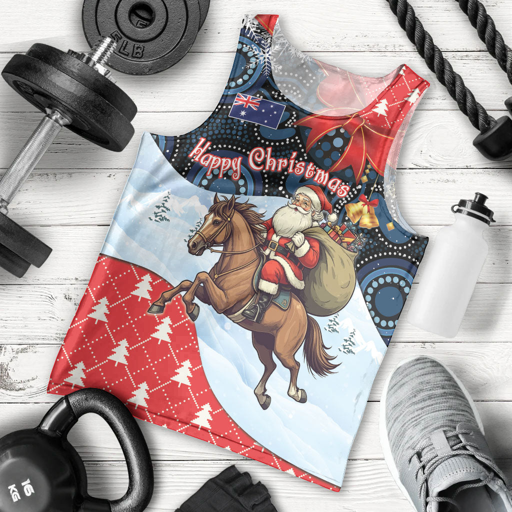 Australia Christmas In July Personalised Men Tank Top Santa Horse Racing Aboriginal Dot Art