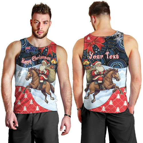 Australia Christmas In July Personalised Men Tank Top Santa Horse Racing Aboriginal Dot Art