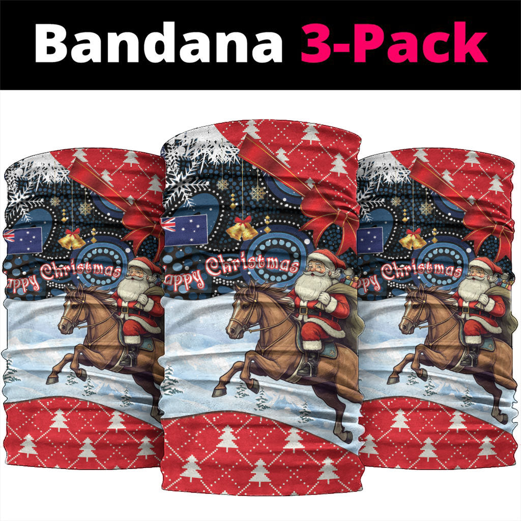 Australia Christmas In July Neck Gaiter Santa Horse Racing Aboriginal Dot Art