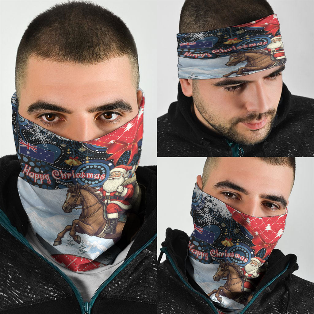 Australia Christmas In July Neck Gaiter Santa Horse Racing Aboriginal Dot Art