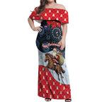 Australia Christmas In July Personalised Off Shoulder Maxi Dress Santa Horse Racing Aboriginal Dot Art