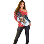 Australia Christmas In July Personalised Off Shoulder Sweater Santa Horse Racing Aboriginal Dot Art