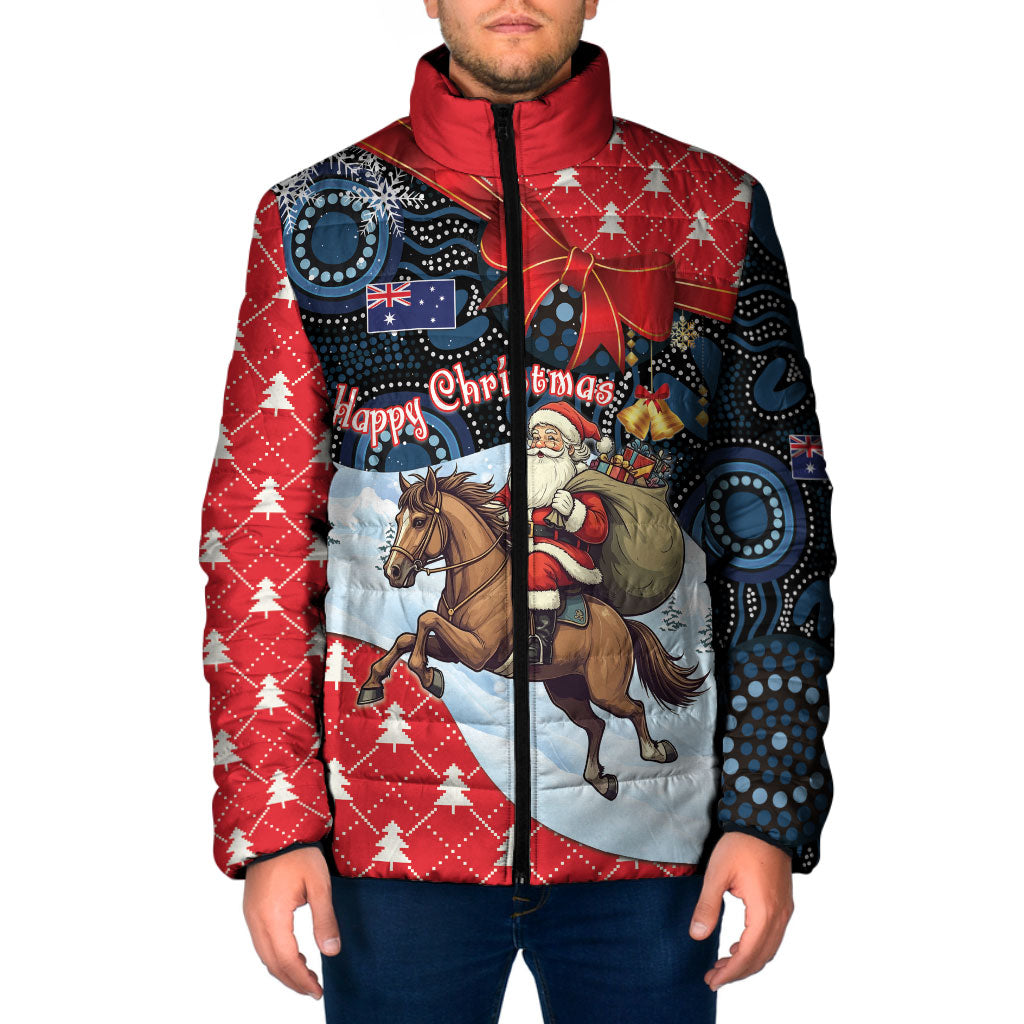 Australia Christmas In July Personalised Padded Jacket Santa Horse Racing Aboriginal Dot Art
