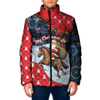 Australia Christmas In July Personalised Padded Jacket Santa Horse Racing Aboriginal Dot Art