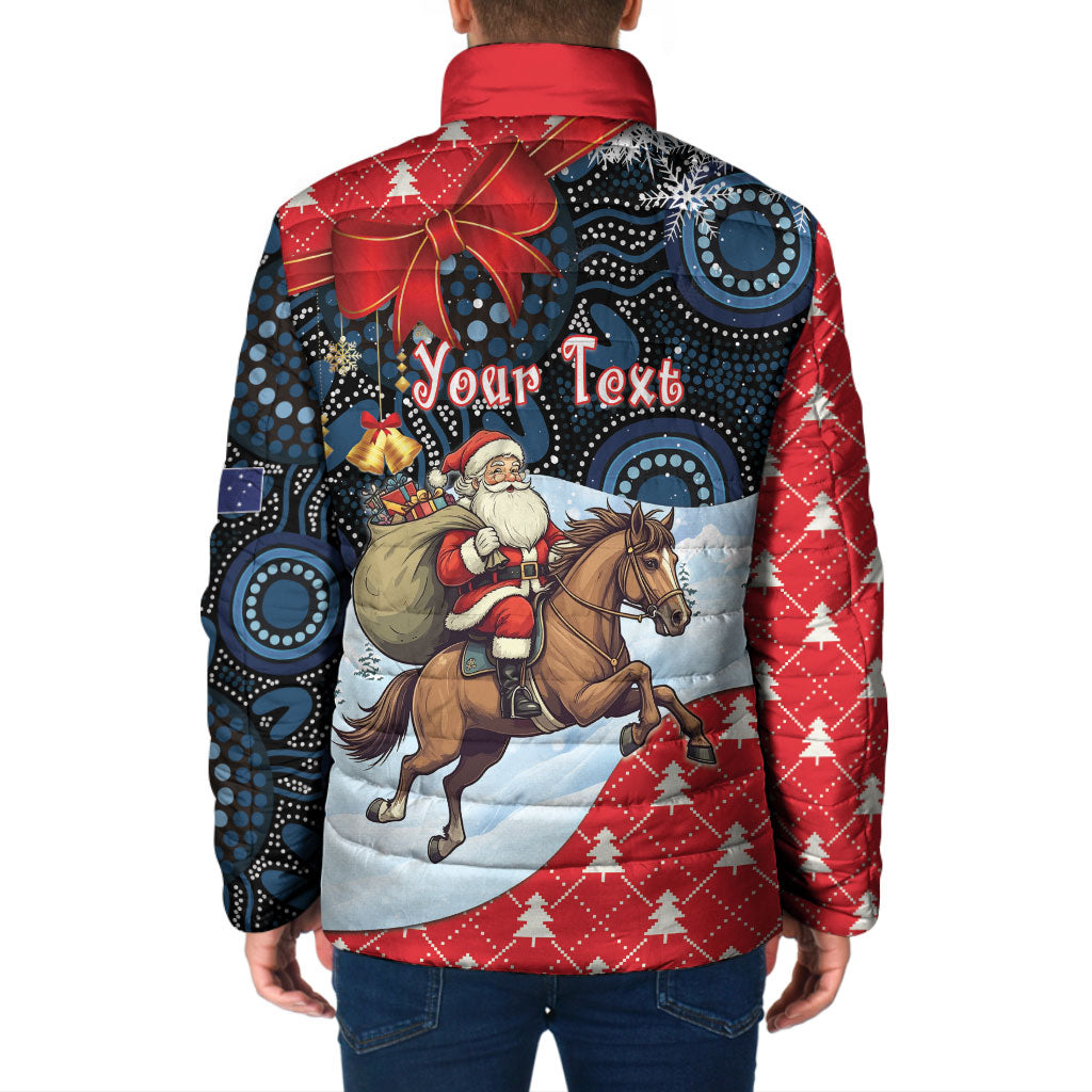 Australia Christmas In July Personalised Padded Jacket Santa Horse Racing Aboriginal Dot Art
